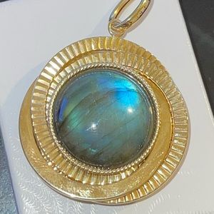 Milor Italy 14k Yellow Gold Reversible Labradorite and Druzy pendant